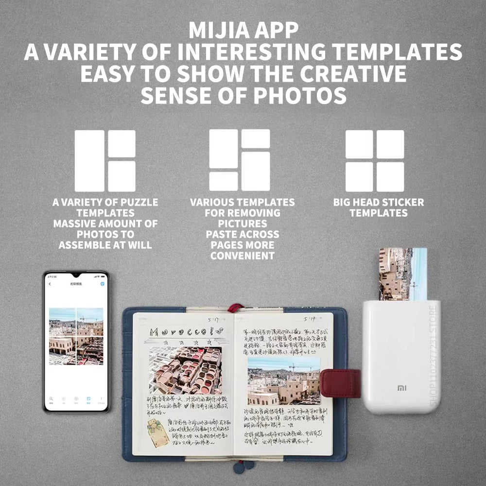 AR Printer 300Dpi Portable Photo Mini Pocket with Share 500Mah Picture Printer Pocket Printer Work with Mihome APP