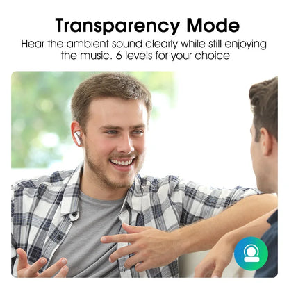 HT05 ANC Wireless Earphone 40Db Noise Cancelling Bluetooth 5.2 Headphone 6 Mic ENC HD Call TWS Earbuds Transparency Mode