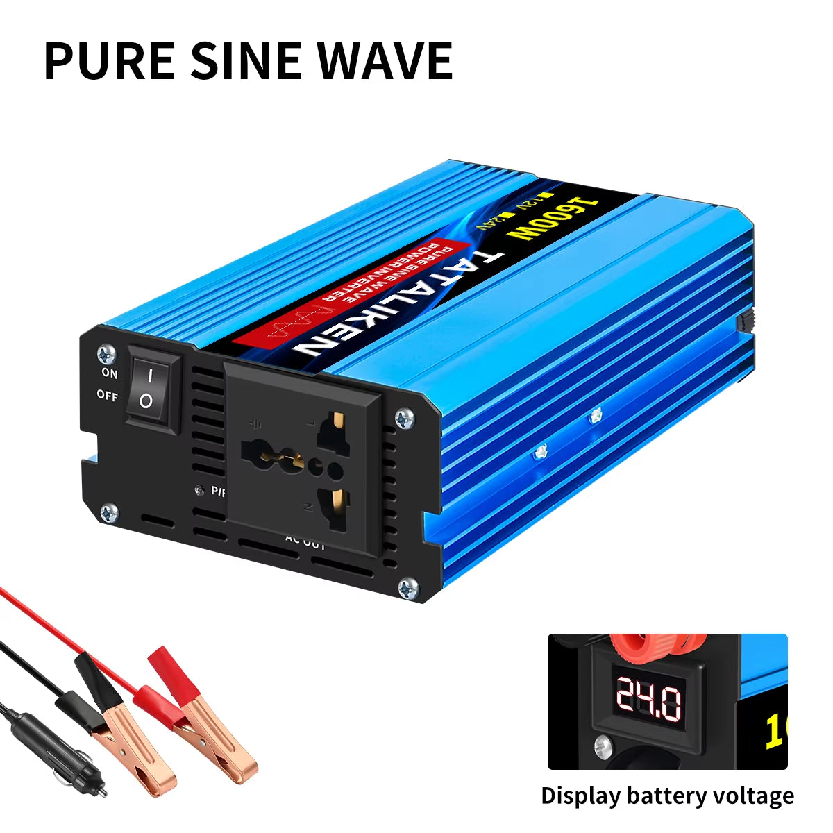 Pure Sine Wave Inverter 1000W-4000W DC 12V and 24V to AC 220V 50Hz Power Inverter Charger Adapter Universal Socket