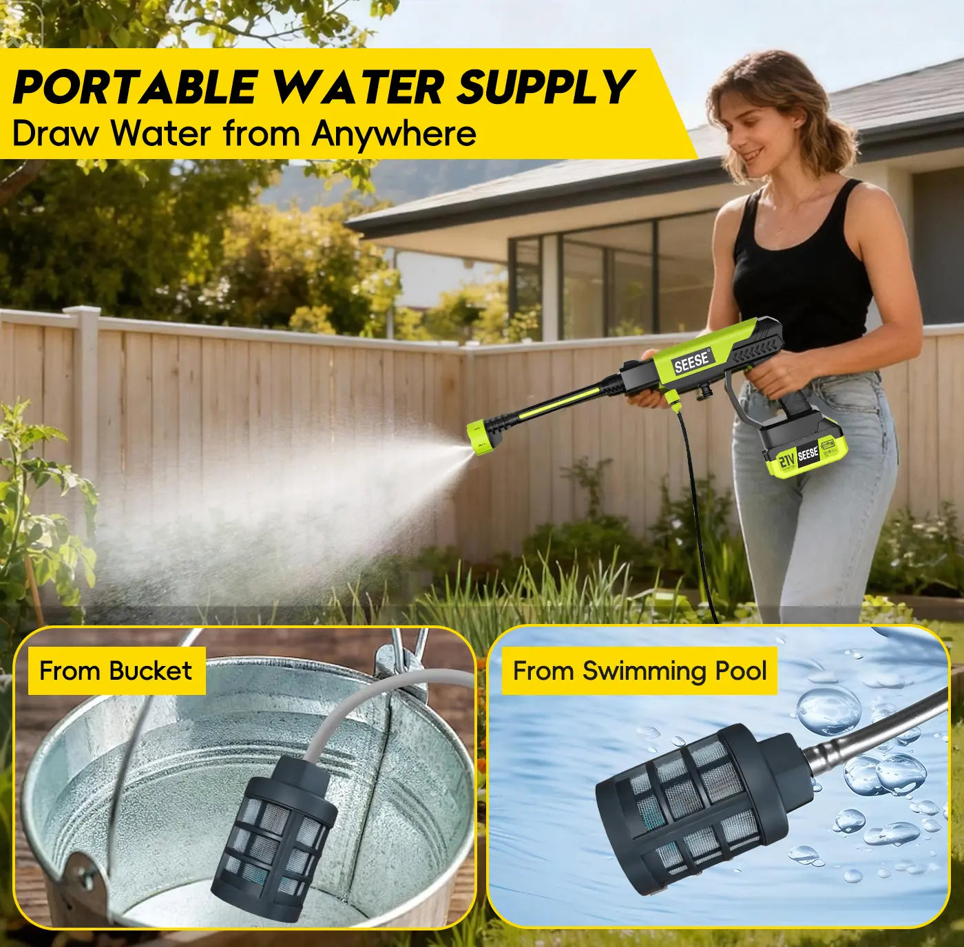 【Fathersdaygift】Seese Cordless Pressure Washer and Single Port Charger Base, Bottle Portable Washer for Car,Home Cleaning & Garden Watering Fathersdaygiftideas
