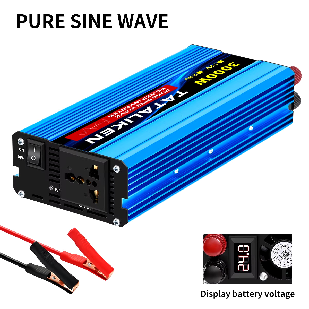 Pure Sine Wave Inverter 1000W-4000W DC 12V and 24V to AC 220V 50Hz Power Inverter Charger Adapter Universal Socket