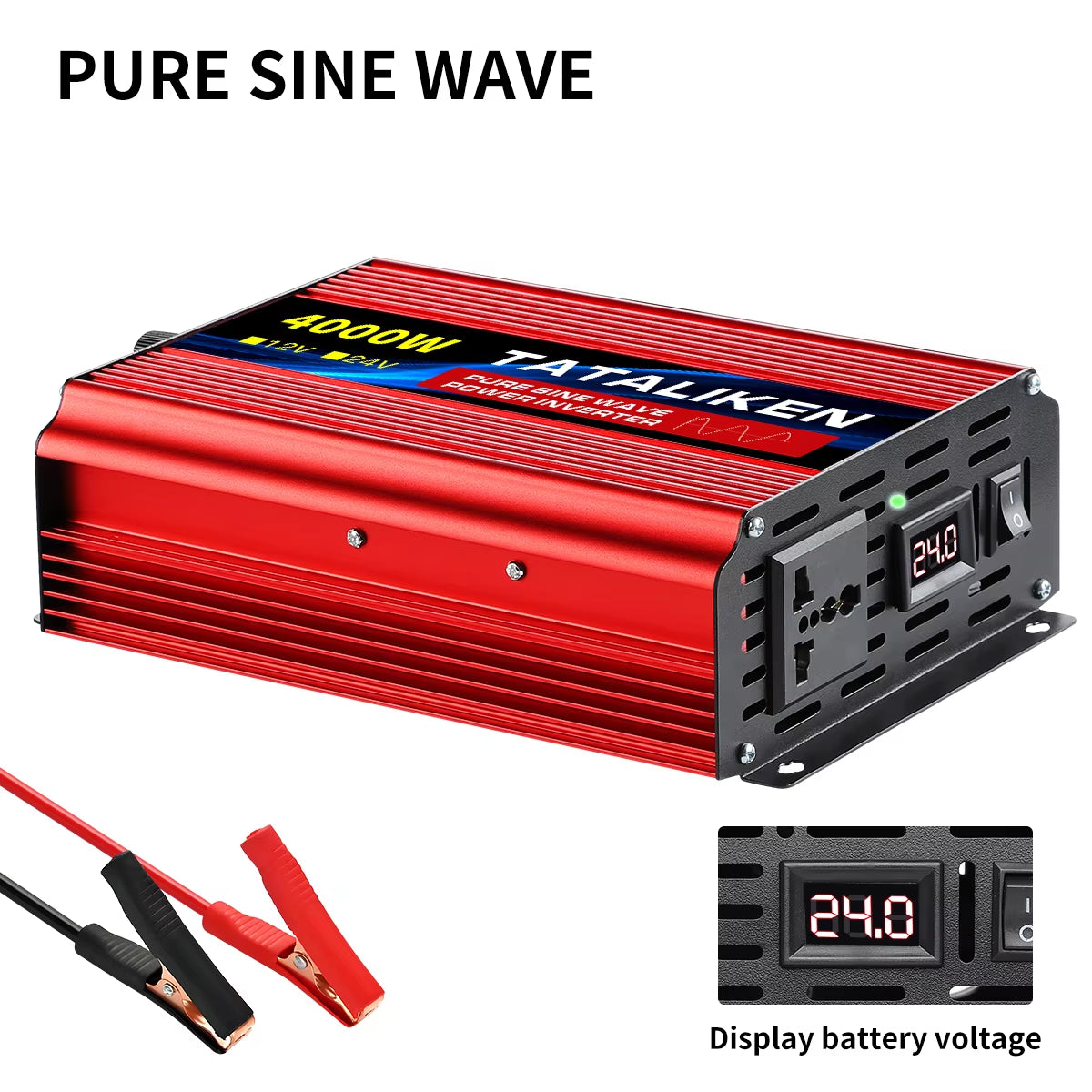 Pure Sine Wave Inverter 1000W-4000W DC 12V and 24V to AC 220V 50Hz Power Inverter Charger Adapter Universal Socket