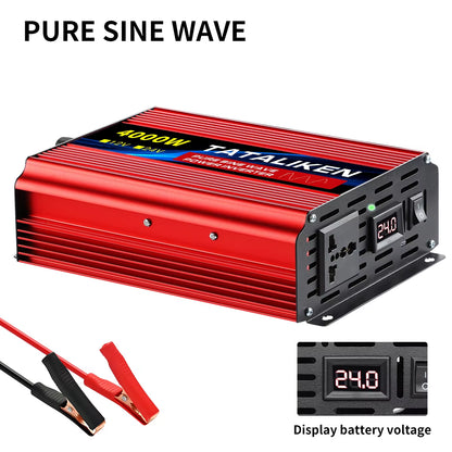 Pure Sine Wave Inverter 1000W-4000W DC 12V and 24V to AC 220V 50Hz Power Inverter Charger Adapter Universal Socket