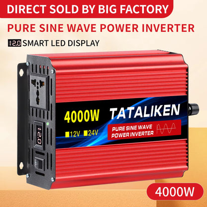 Pure Sine Wave Inverter 1000W-4000W DC 12V and 24V to AC 220V 50Hz Power Inverter Charger Adapter Universal Socket