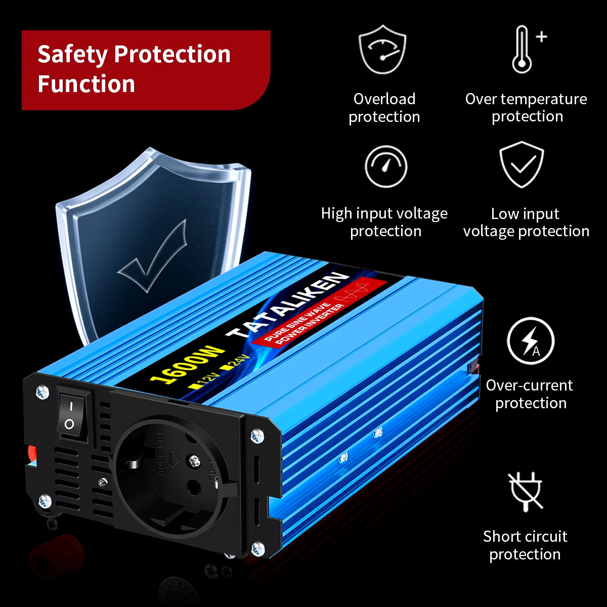 Pure Sine Wave Inverter 1000W-4000W DC 12V and 24V to AC 220V 50Hz Power Inverter Charger Adapter Universal Socket
