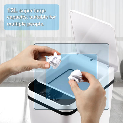 Automatic Touchless Garbage Can, 23.5Cm*15.5Cm*30Cm 12L Small Motion Sensor Smart Trash Bin for Bedroom Bathroom Office Living Room Kitchen Home Household Suppliers - Restroom