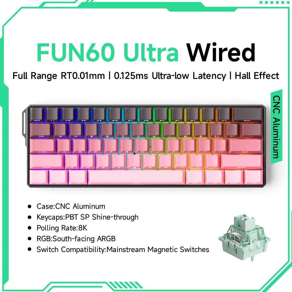 Monsgeek FUN60 Mechanical Keyboard Magnetic Switch 60% Gaming Keyboards Rapid Trigger 0.01Mm 8K ARGB HE/TMR Custom Keyboard