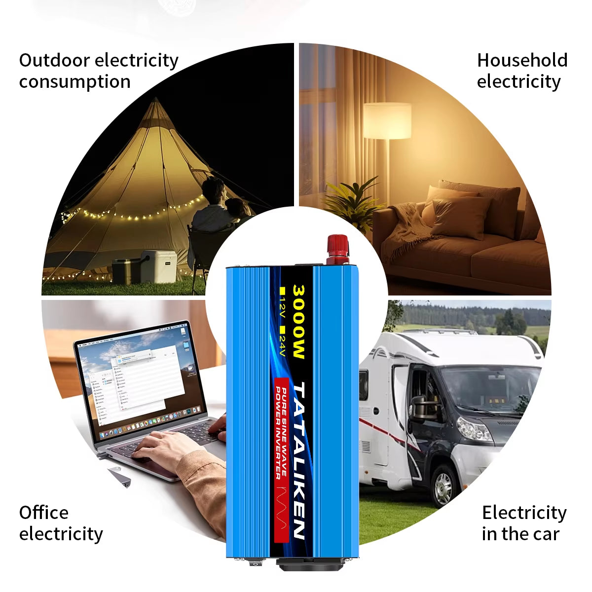 Pure Sine Wave Inverter 1000W-4000W DC 12V and 24V to AC 220V 50Hz Power Inverter Charger Adapter Universal Socket