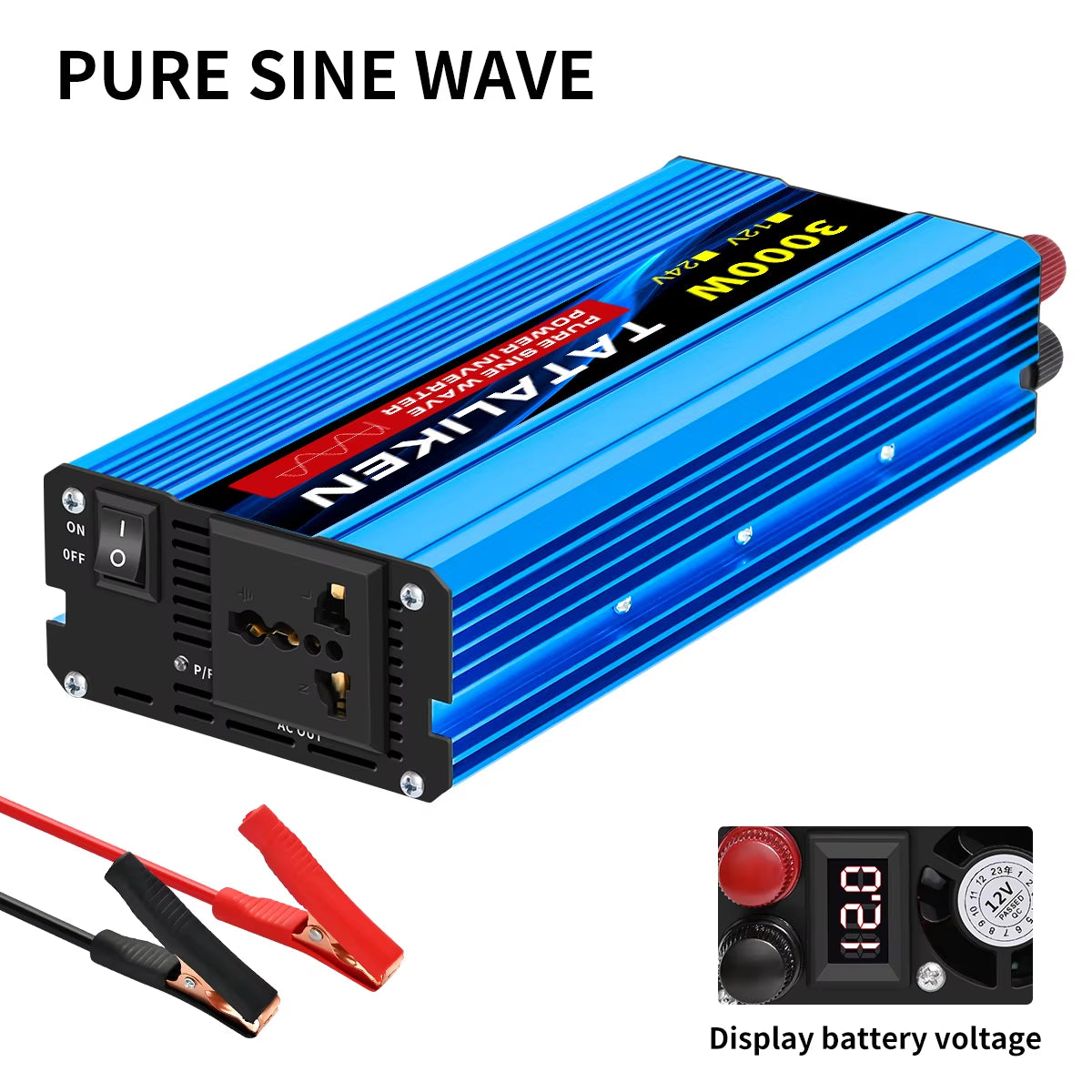 Pure Sine Wave Inverter 1000W-4000W DC 12V and 24V to AC 220V 50Hz Power Inverter Charger Adapter Universal Socket
