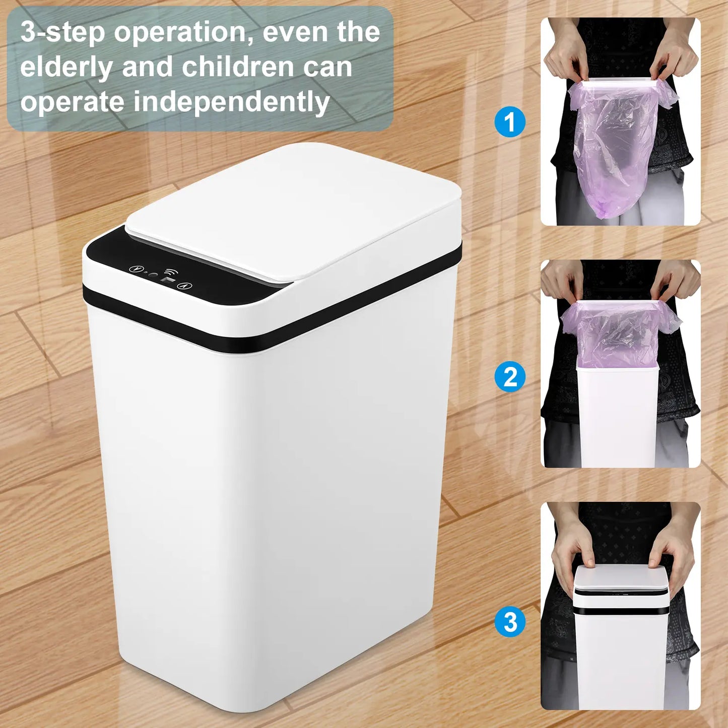 Automatic Touchless Garbage Can, 23.5Cm*15.5Cm*30Cm 12L Small Motion Sensor Smart Trash Bin for Bedroom Bathroom Office Living Room Kitchen Home Household Suppliers - Restroom