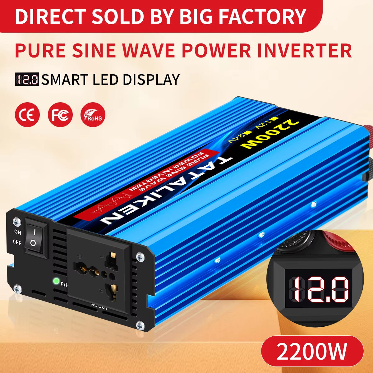 Pure Sine Wave Inverter 1000W-4000W DC 12V and 24V to AC 220V 50Hz Power Inverter Charger Adapter Universal Socket