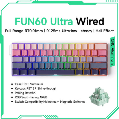 Monsgeek FUN60 Mechanical Keyboard Magnetic Switch 60% Gaming Keyboards Rapid Trigger 0.01Mm 8K ARGB HE/TMR Custom Keyboard
