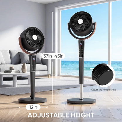 Bedroom Pedestal Fan, Quiet 20Db DC Air Circulator, 15 Speeds 5 Modes, 120° Oscillation, 12H Timer, 1050CFM Airflow, 37-45" Adjustable Height, LED Light, Standing Fan with Remote