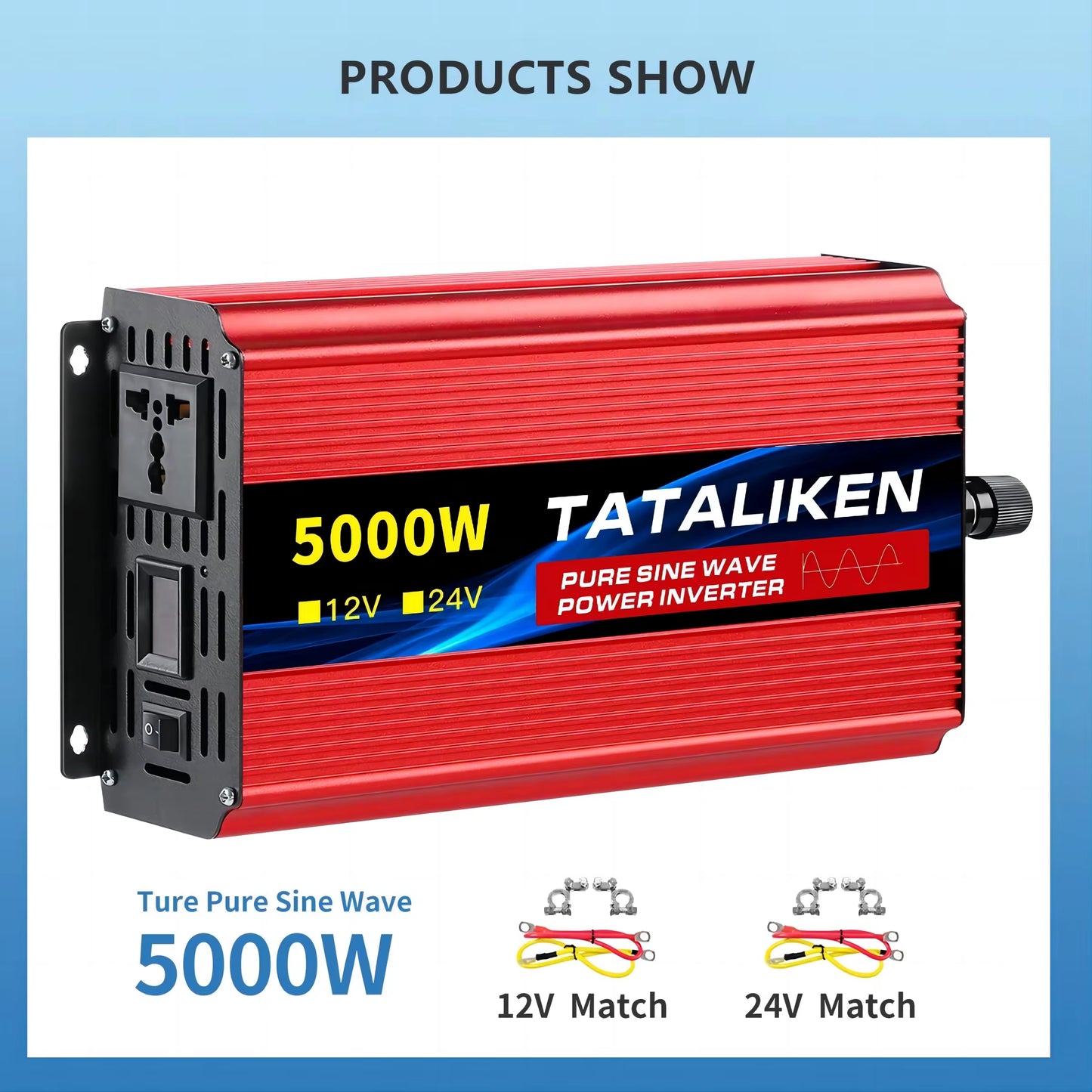Pure Sine Wave Inverter 1000W-4000W DC 12V and 24V to AC 220V 50Hz Power Inverter Charger Adapter Universal Socket