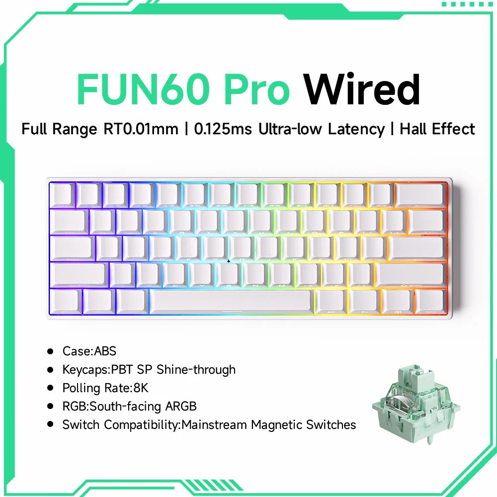 Monsgeek FUN60 Mechanical Keyboard Magnetic Switch 60% Gaming Keyboards Rapid Trigger 0.01Mm 8K ARGB HE/TMR Custom Keyboard